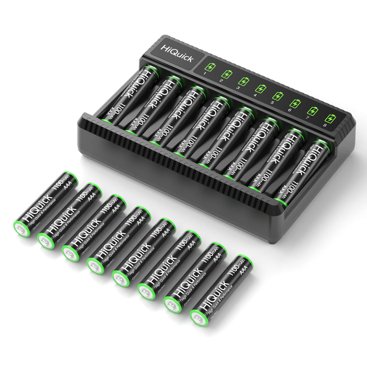 HiQuick 8 Bay Smart Battery Charger with AAA Rechargeable Batteries