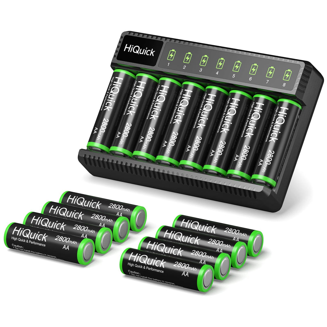 HiQuick 8 Bay Smart Battery Charger with AA Rechargeable Batteries