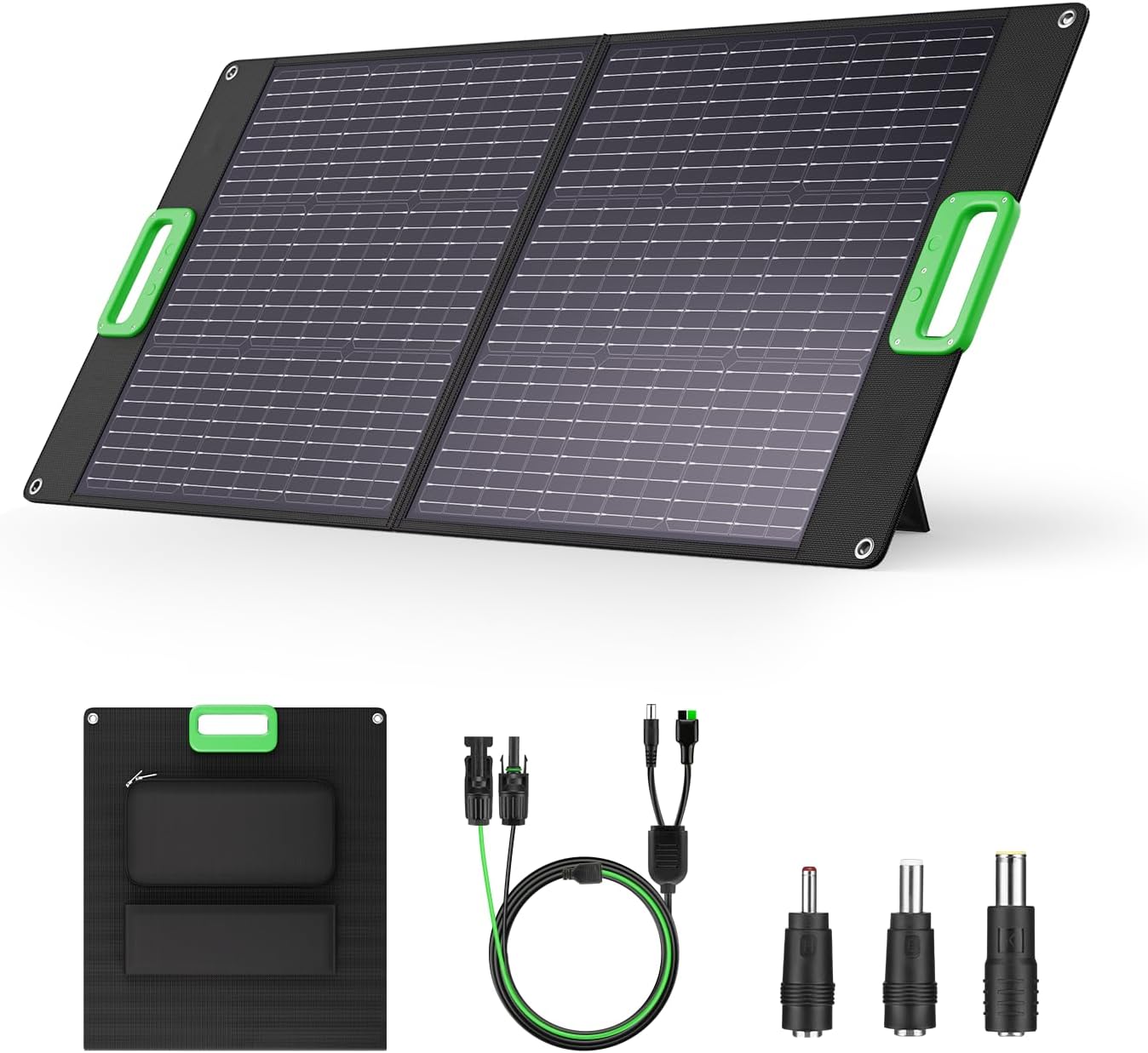 100W Portable Solar Panel, 23.5% High-Efficiency ETFE Foldable Solar Charger with Kickstand, IP65 Waterproof, 18V Output for RV Camping & Off-Grid Power Stations