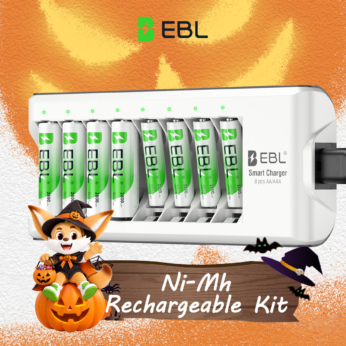 👻 Boo! EBL AA & AAA Rechargeable Batteries with 8-Slot Charger for Game Controllers, Toys & Remote Controls
