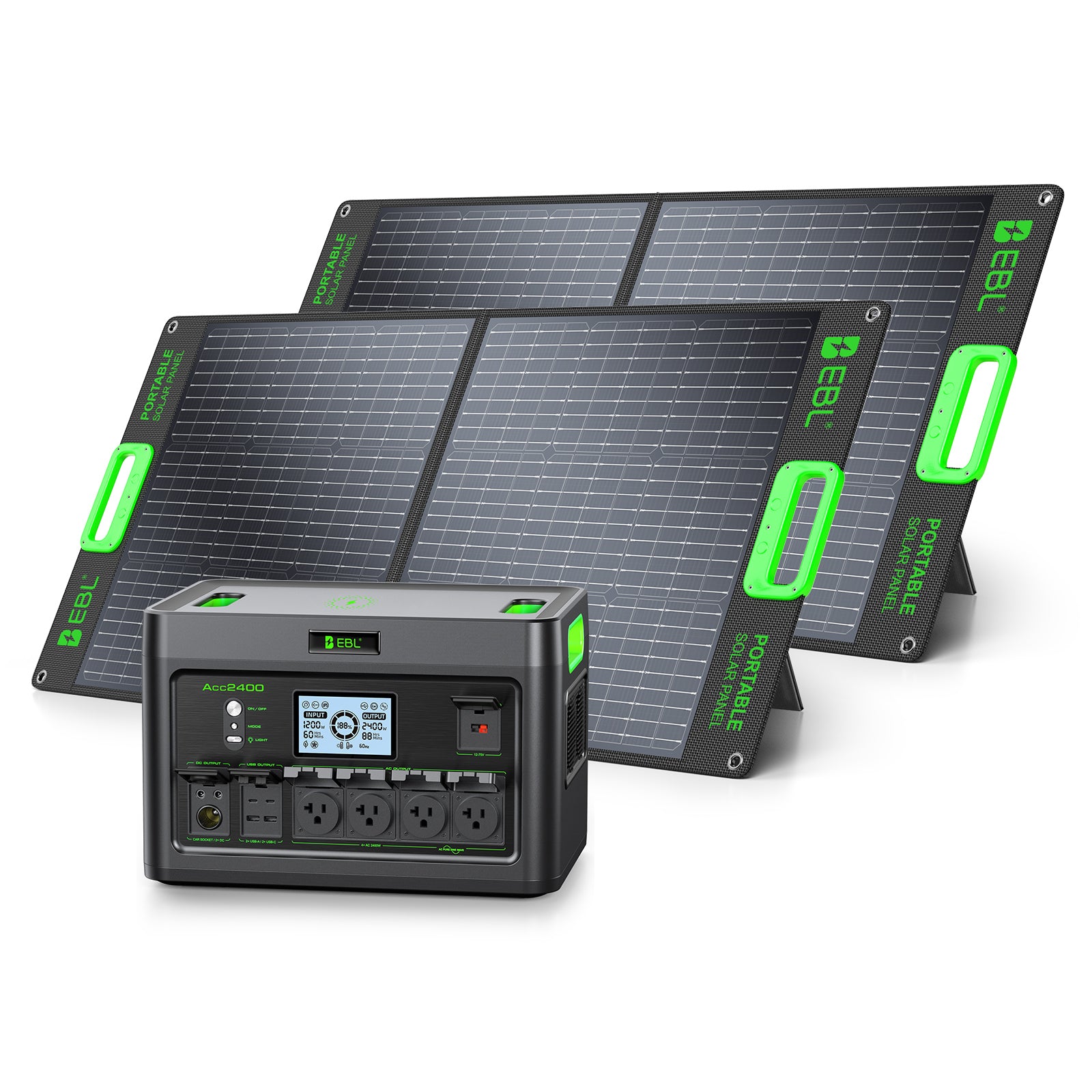 EBL 2400W Portable Power Station with 2×100W Solar Panels, Solar Generator Kit for Home Backup, RV Camping, Emergency Power, Off-Grid & Outdoor Adventures