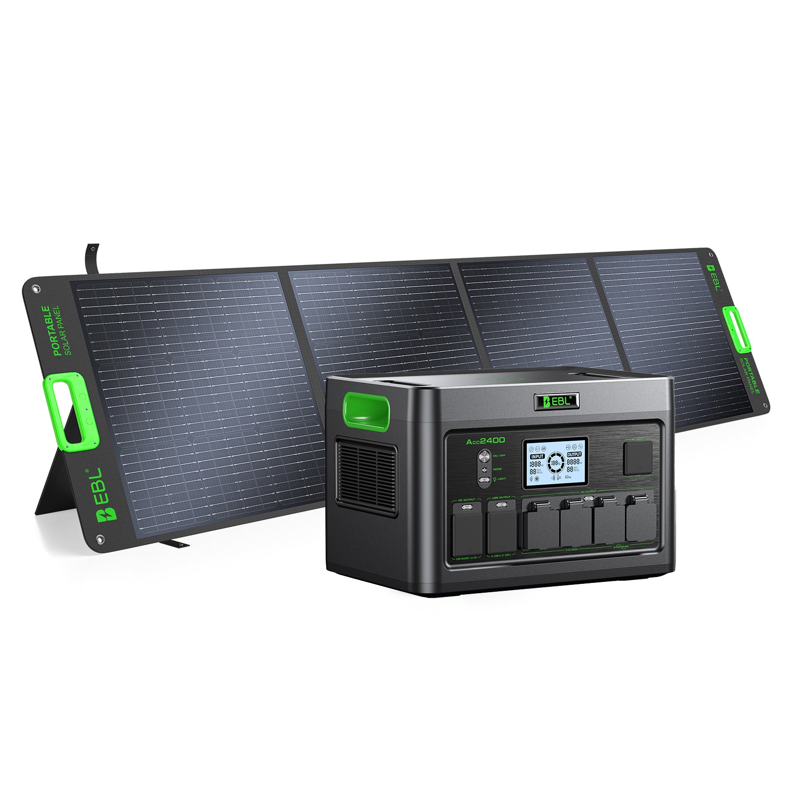 EBL Portable Power Station 2400W with 200W Portable Solar Panel Bundle, Solar Generator for Home Backup, RV, Camping & Off-Grid Power