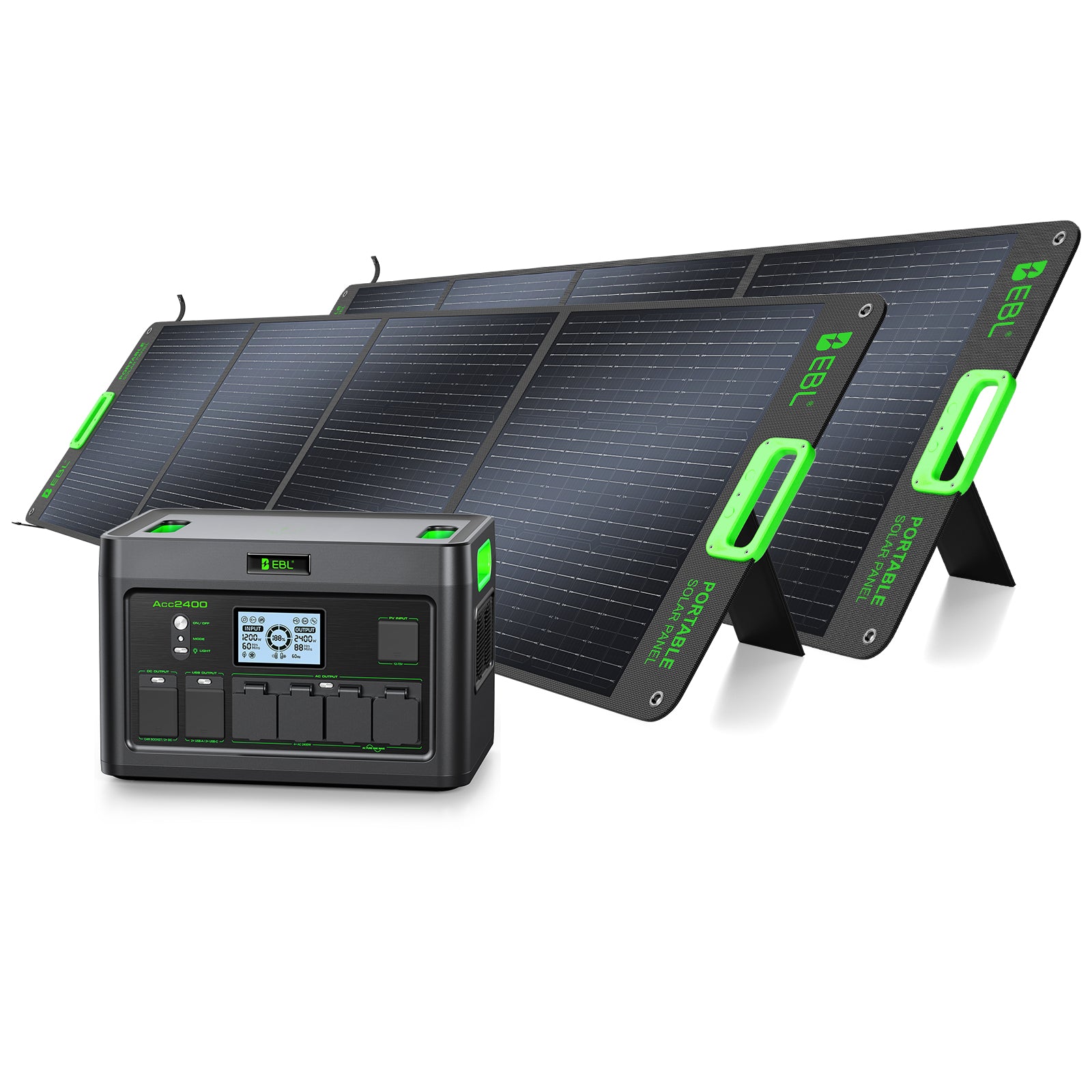 EBL 2400W Portable Power Station with 2×200W Solar Panels, Solar Generator Kit for Home Backup, RV Camping, Emergency Power, Off-Grid & Outdoor Adventures
