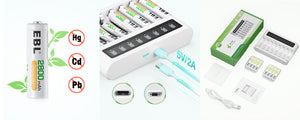 EBL AA AAA Batteries with FY-809 8-Bay LCD Battery Charger