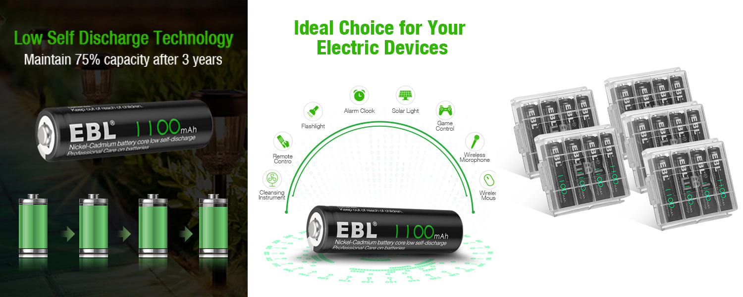 EBL AA Rechargeable Batteries Nickel Cadmium 1.2V 1100mAh