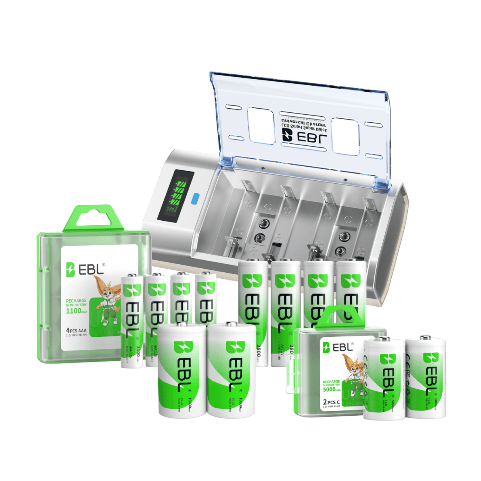 EBL 906 Smart Battery Charger with Rechargeable AA AAA C D Batteries Kit