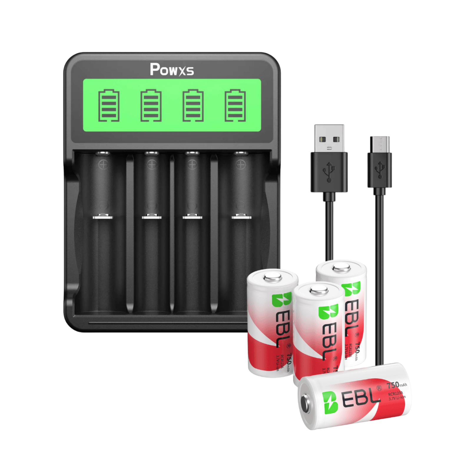 POWXS SW-4P Battery Charger with RCR123A 16340 Li-ion Batteries