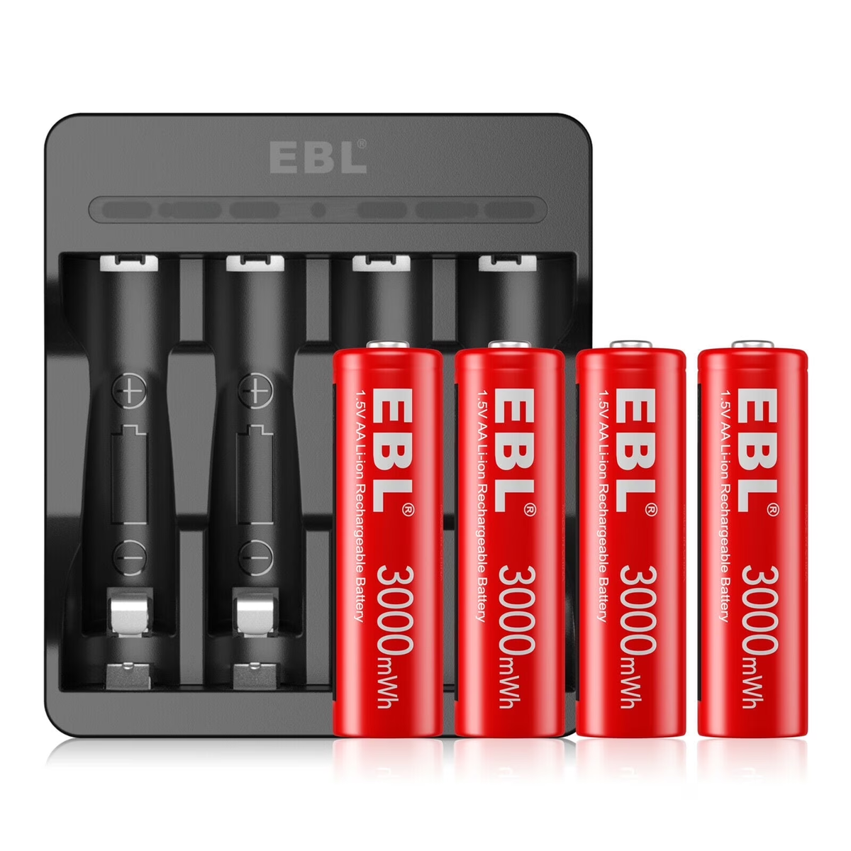 EBL 4-Pack AA 1.5V Rechargeable Lithium Batteries with 4-Slot USB Smar
