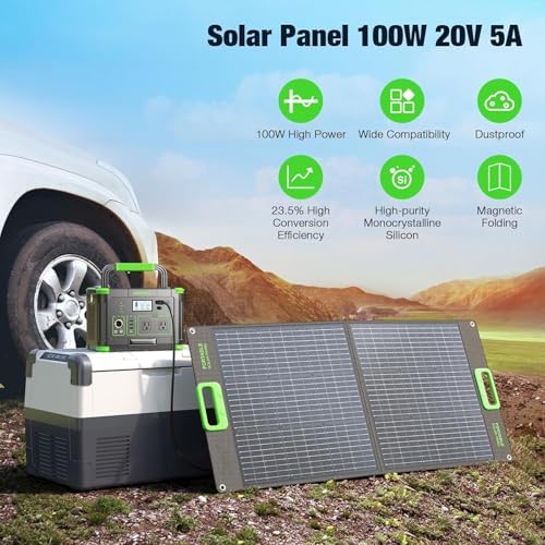 100W Portable Solar Panel, 23.5% High-Efficiency ETFE Foldable Solar Charger with Kickstand, IP65 Waterproof, 18V Output for RV Camping & Off-Grid Power Stations
