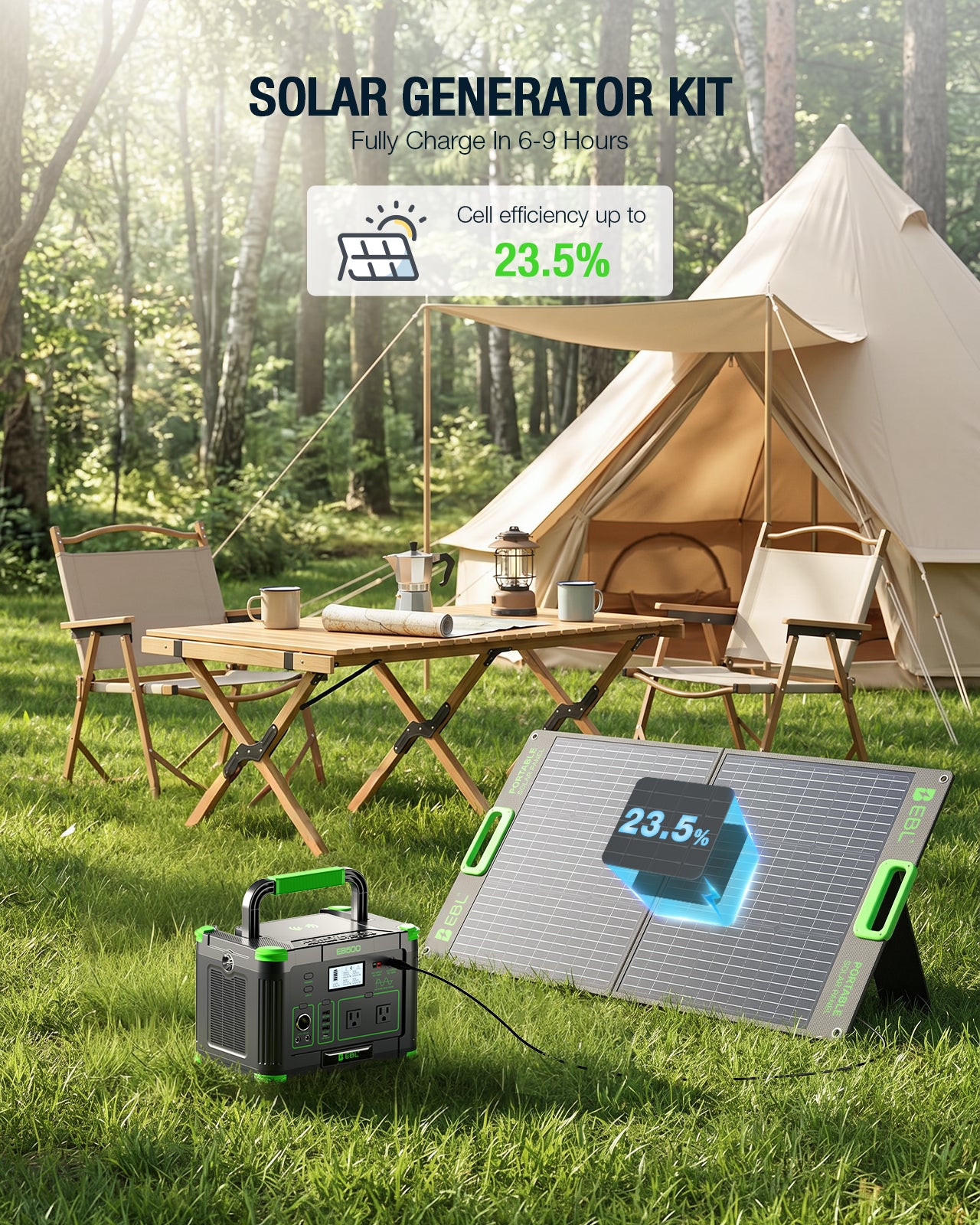 EBL 500W Portable Power Station with 100W Solar Panel, 519Wh Solar Generator, Pure Sine Wave AC Outlet, Portable Battery Backup for Camping, RV, Home Emergency & Outdoor Adventures