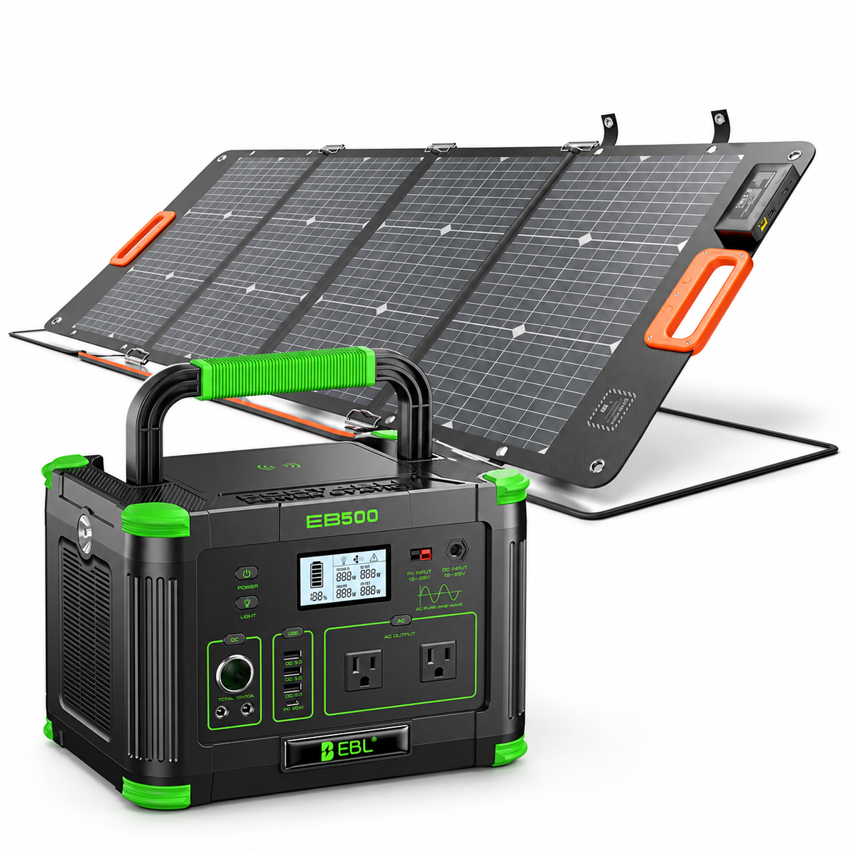 EBL 500W Portable Power Station with 200W Solar Panel, 519Wh Solar Generator, Pure Sine Wave AC Outlet, Portable Battery Backup for Camping, RV, Home Emergency & Outdoor Adventures (Copy)