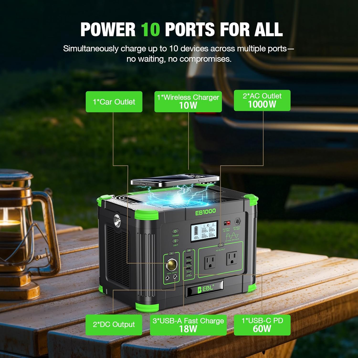 EBL ポータブル電源 1000W 999Wh/270000mAh EBL 1000W Portable Power Station 999Wh | Solar Generator for
