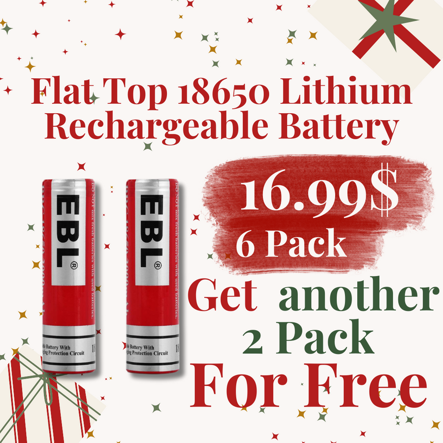 【Christmas Sale】EBL 18650 Lithium Rechargeable Battery 3.7V 3000mAh -  Flat Top