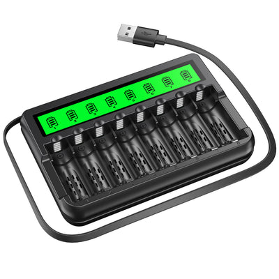 EBL 8 Bay LCD AA AAA Battery Charger with Built-in Cable