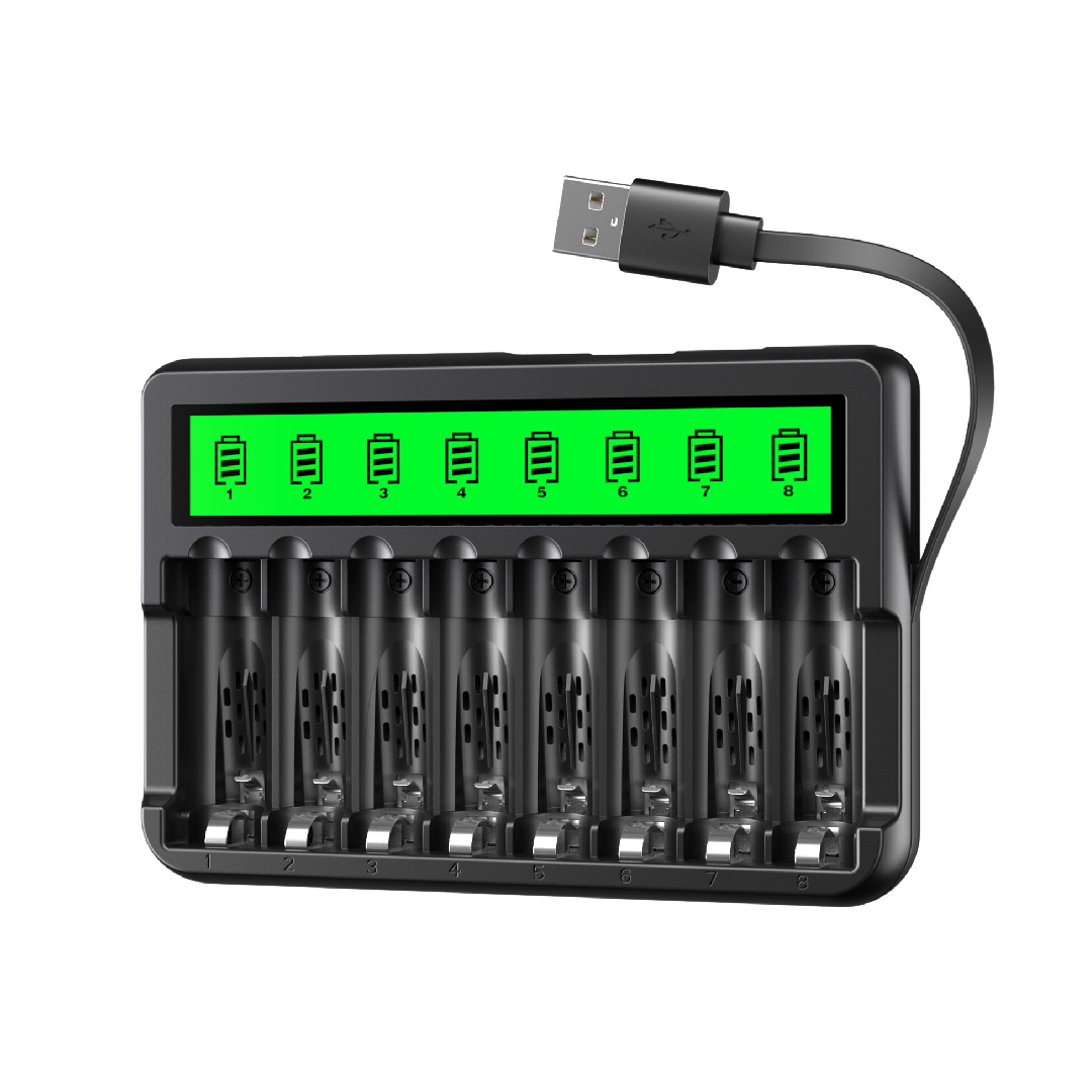 EBL 8 Bay LCD AA AAA Battery Charger with Built-in Cable