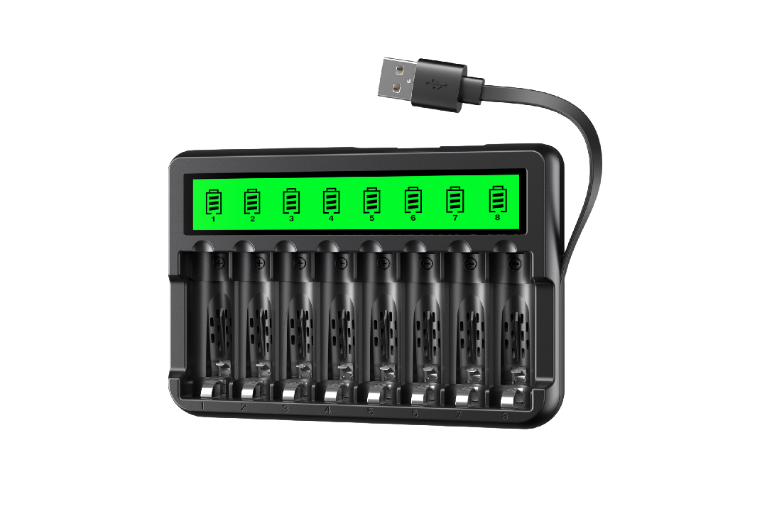 EBL 8 Bay LCD AA AAA Battery Charger with Built-in Cable