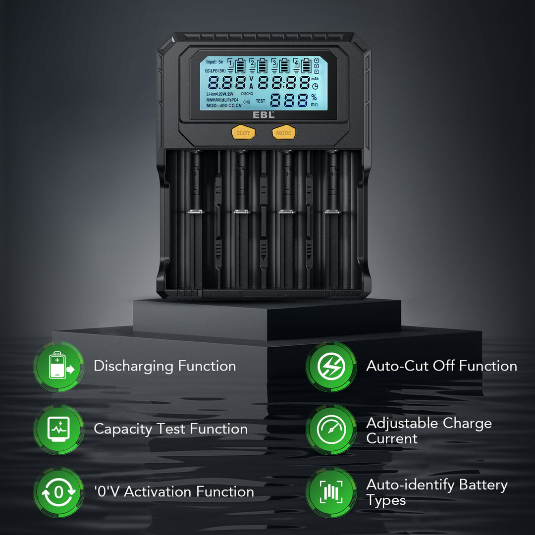 EBL 18650 Battery Charger with Discharge & Testing Functions