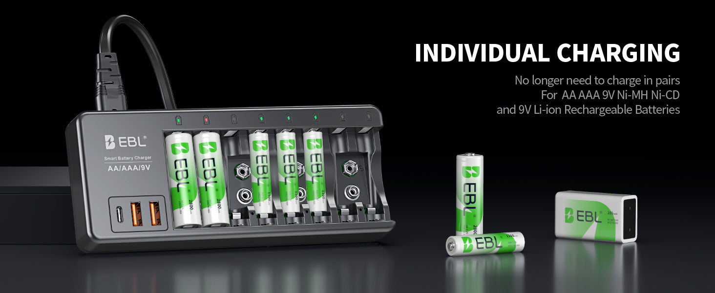 EBL AA AAA 9V Individual Battery Charger