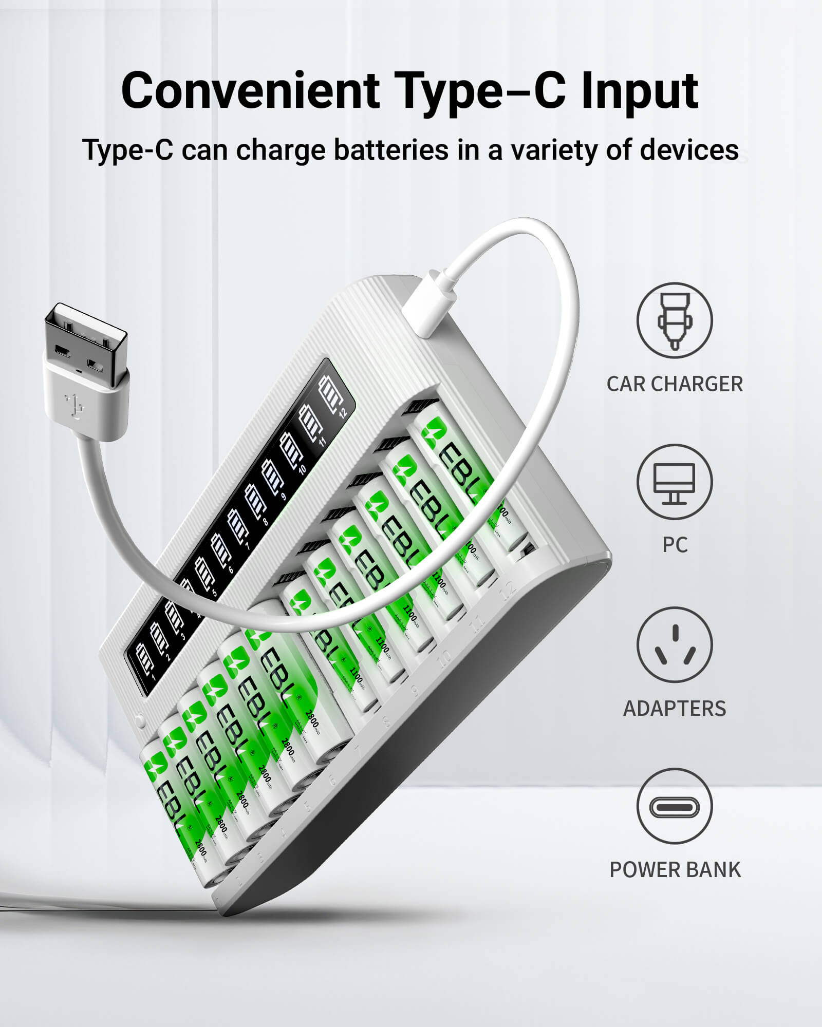 EBL 12-Bay Independent LCD AA AAA Battery Charger