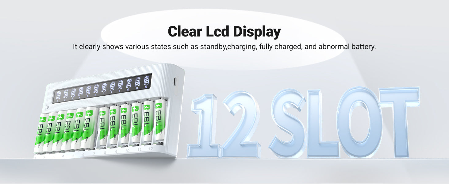 EBL 12-Bay Independent LCD AA AAA Battery Charger
