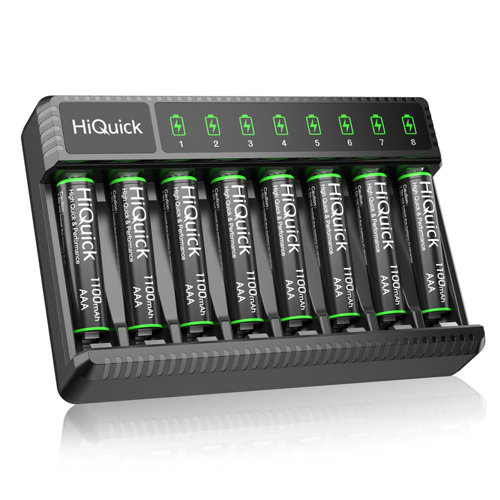 HiQuick 8 Bay Smart Battery Charger with AAA Rechargeable Batteries