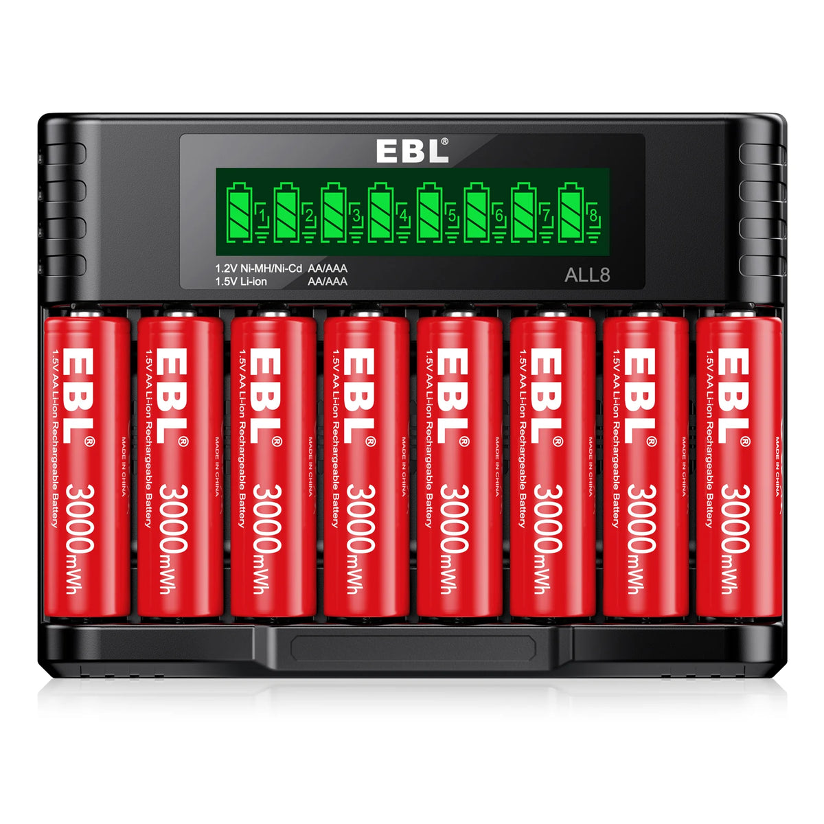 EBL 1.5V Rechargeable Lithium AA AAA Batteries with 8-Bay Charger for Toys, Remotes & Game Controllers