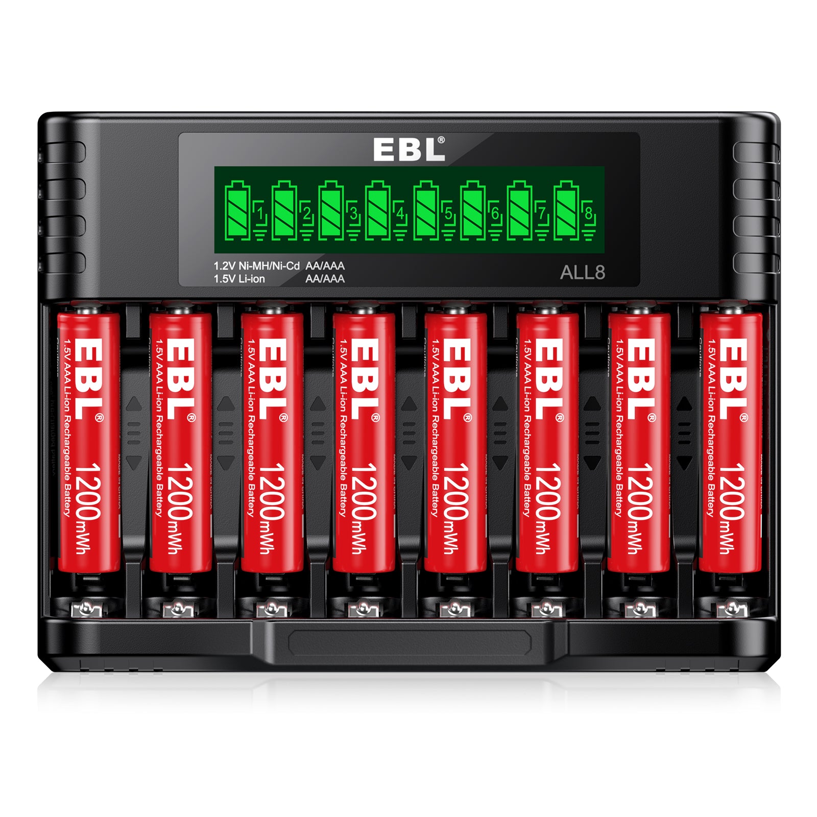EBL 8-Pack 1.5V Lithium AA AAA Batteries with Charger
