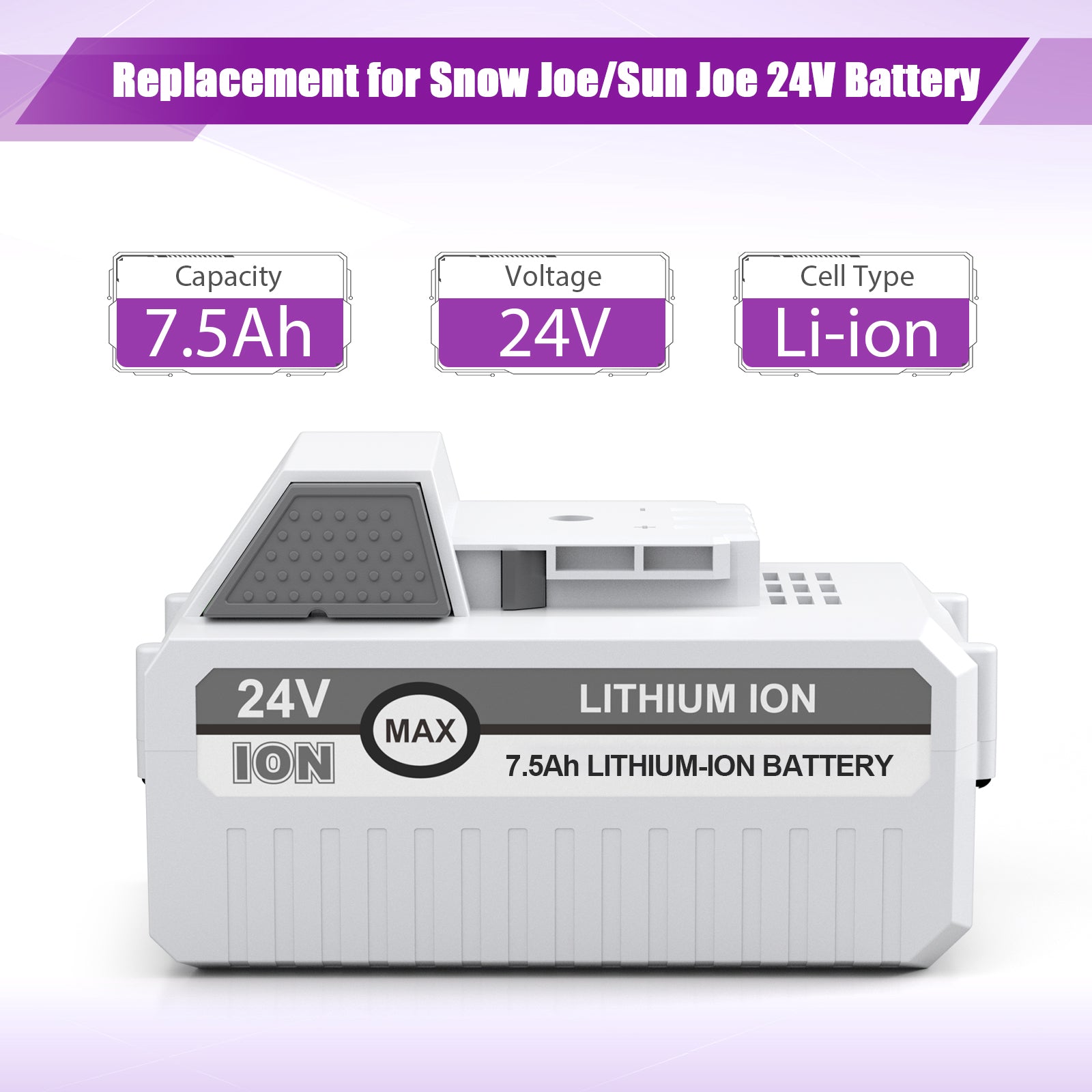 LORDONE 24V 7500mAh Li-ion Replacement Battery for Sun Joe & Snow Joe