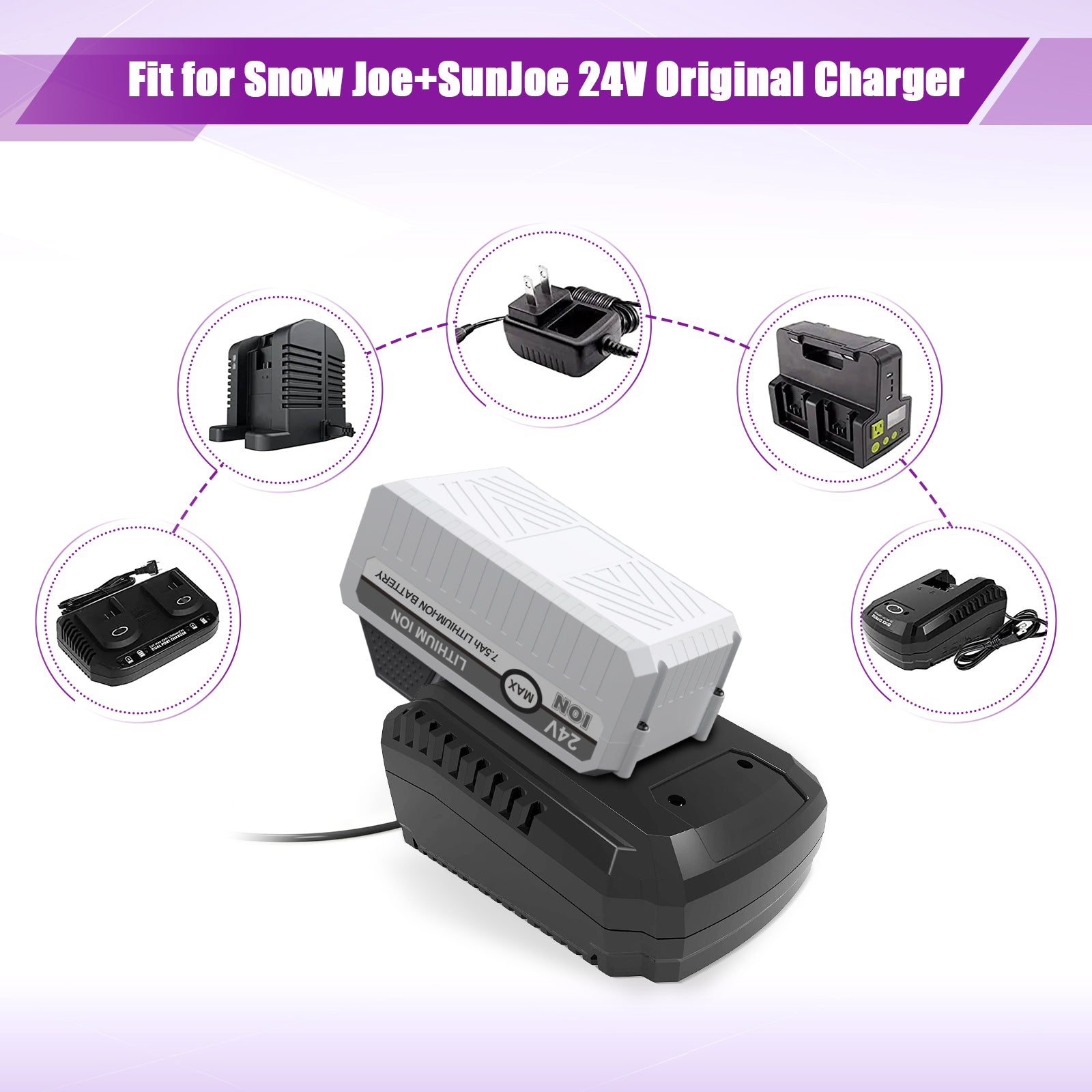LORDONE 24V 7500mAh Li-ion Replacement Battery for Sun Joe & Snow Joe