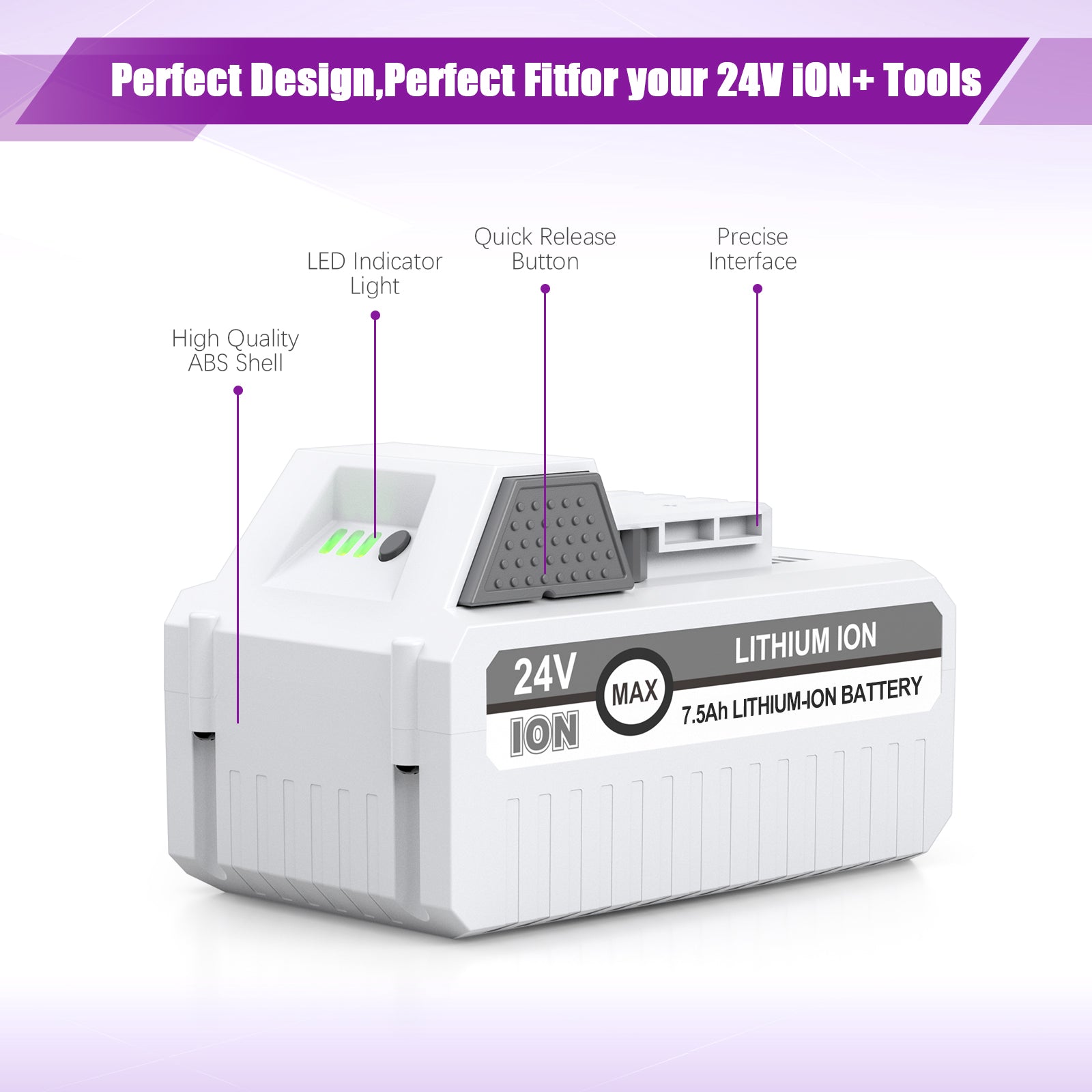 LORDONE 24V 7500mAh Li-ion Replacement Battery for Sun Joe & Snow Joe