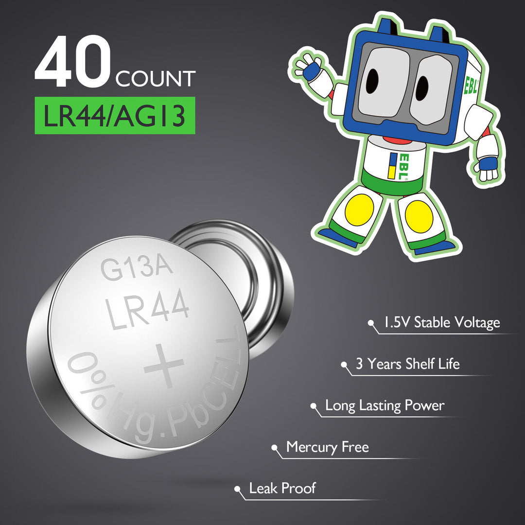 EBL 40 Count LR44/AG13 1.5V Alkaline Batteries