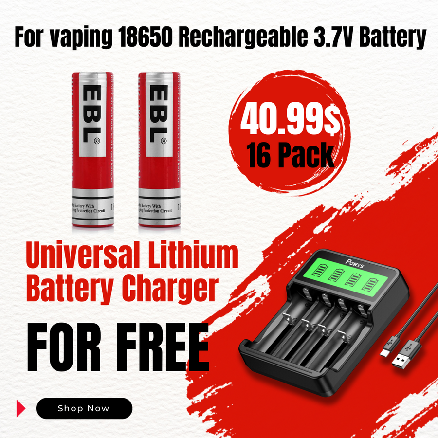 【Blackday Sale】EBL 18650 Lithium Rechargeable Batteries 3.7V 3000mAh for Vaping -  Flat Top
