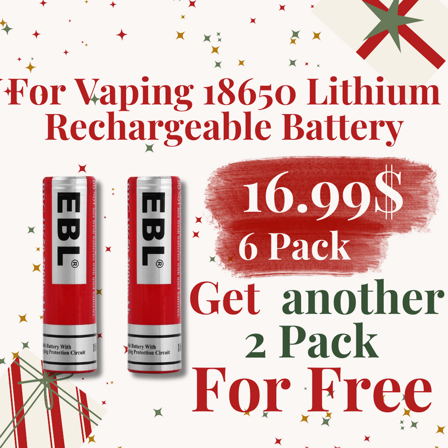 【Christmas Sale】EBL 18650 Lithium Rechargeable Batteries 3.7V 3000mAh for Vaping -  Flat Top