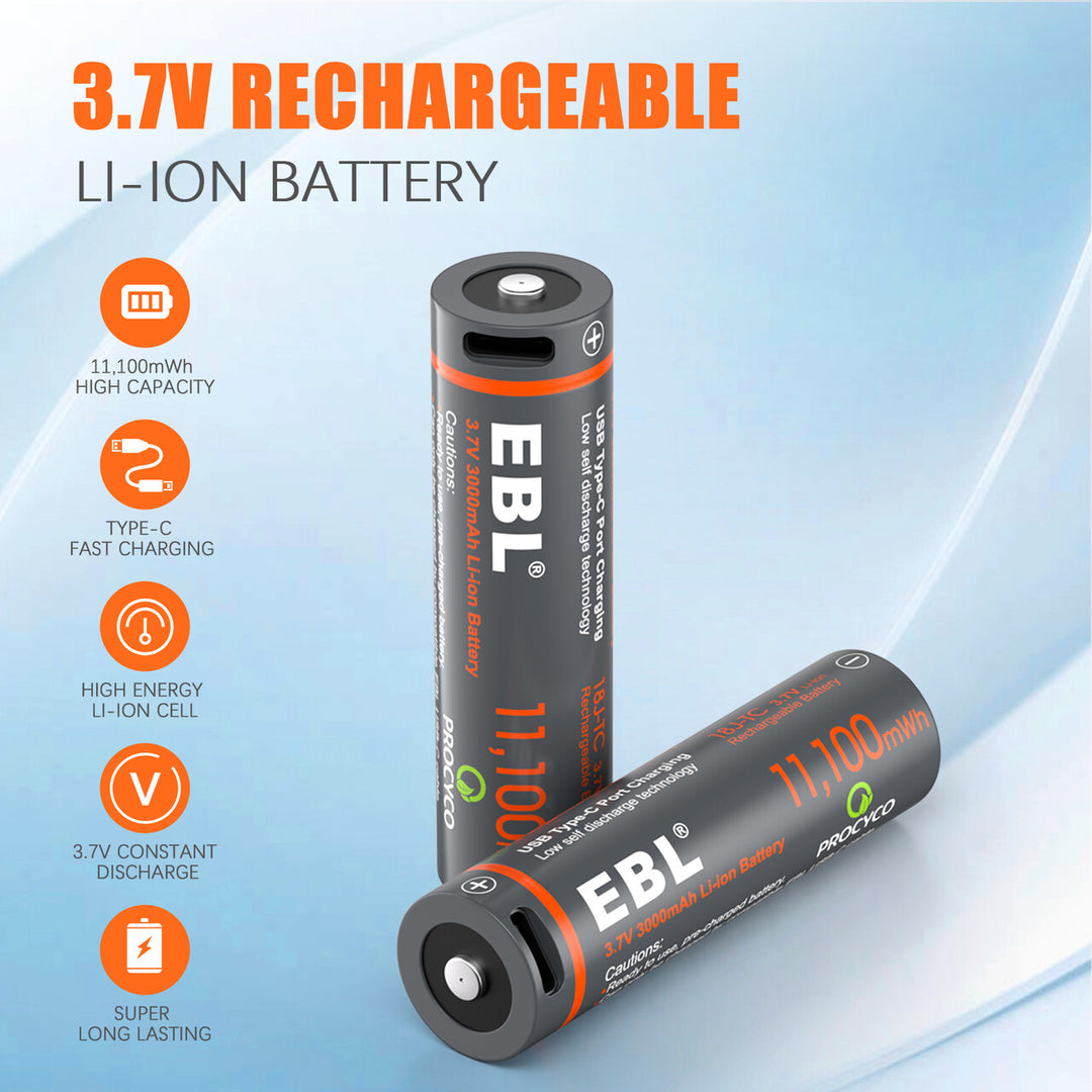 EBL 37V Li-ion Rechargeable Batteries 3000mAh 18J Lithium for