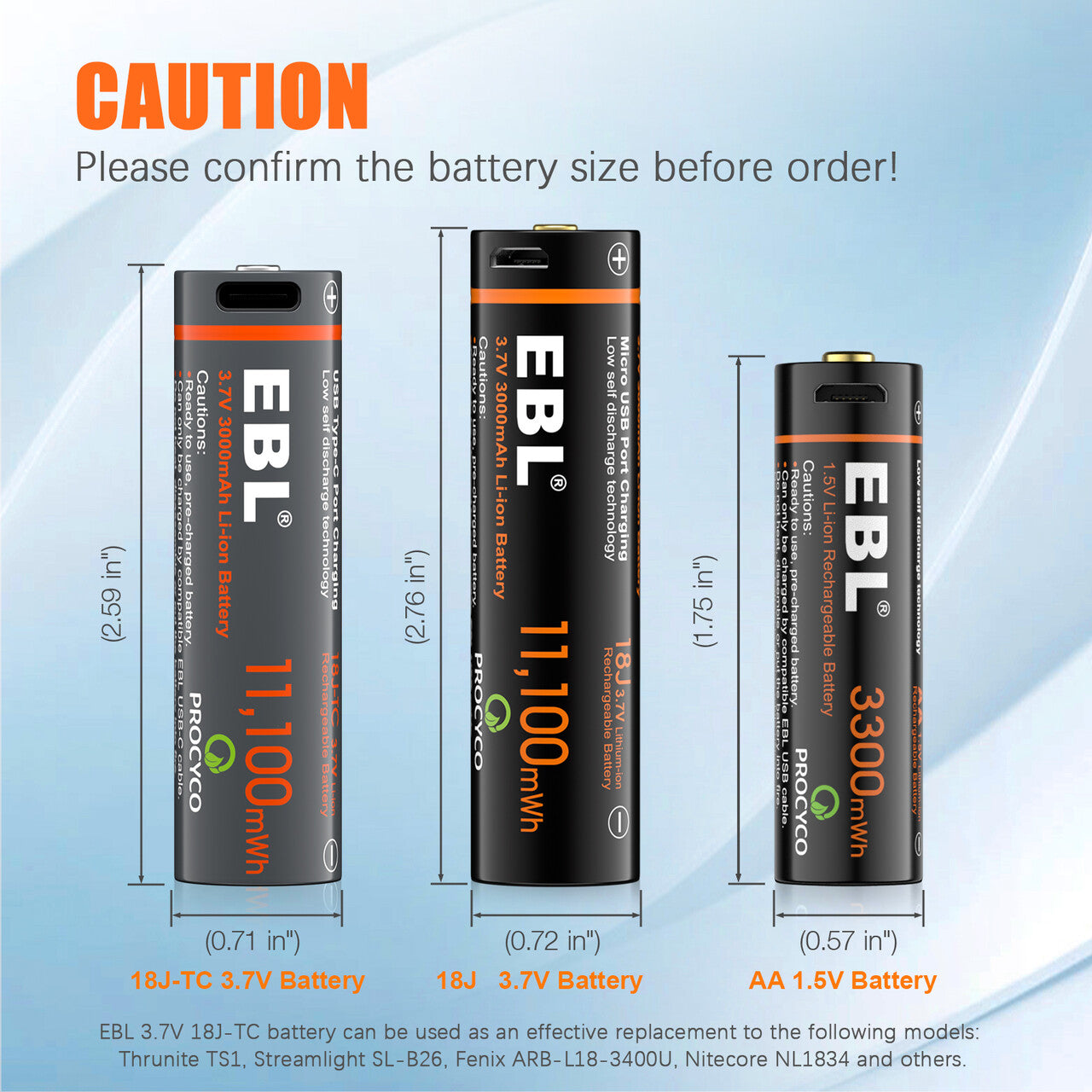 EBL 37V Li-ion Rechargeable Batteries 3000mAh 18J Lithium for