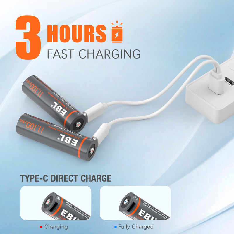 EBL 3.7V Rechargeable Batteries 3000mAh with USB Charging
