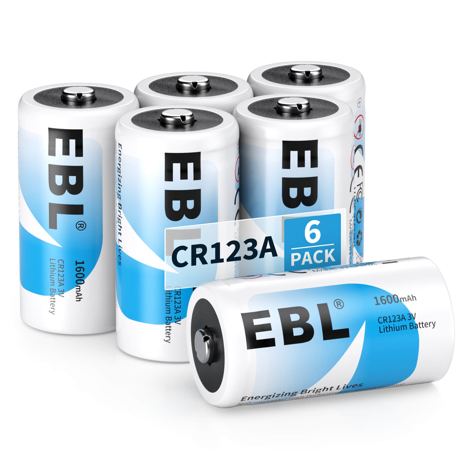 EBL 6 Pack CR123A Battery 1600mAh (Non-Rechargeable)