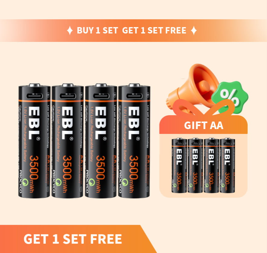 【Buy One Get One】EBL USB Rechargeable AA AAA Li-ion Batteries