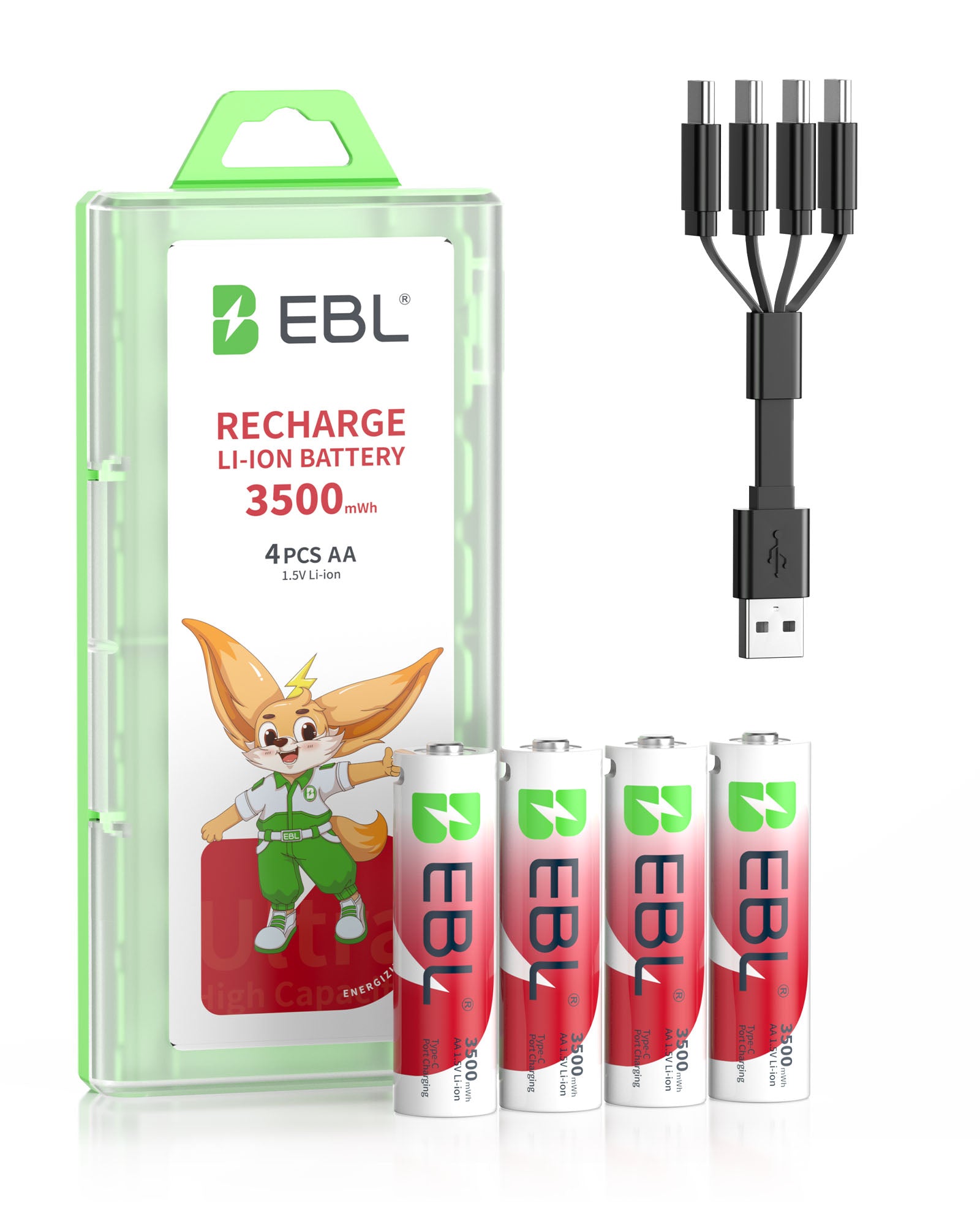 EBL Rechargeable Lithium AA Batteries 3500mWh (4 Pack) with USB-C Charging Cable, Fast Charging AA Batteries for Blink Camera, Xbox Controller, Smart Lock, Flashlight, Toys & High-Drain Devices