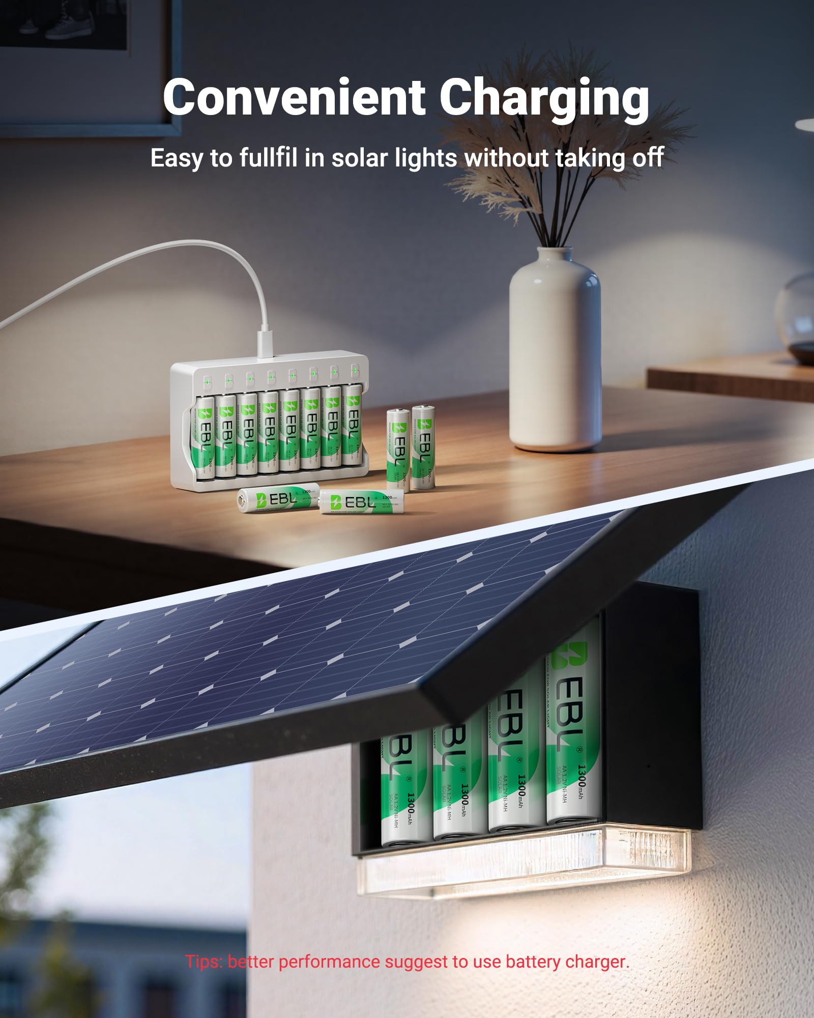 EBL AA Rechargeable Batteries for Solar Lights
