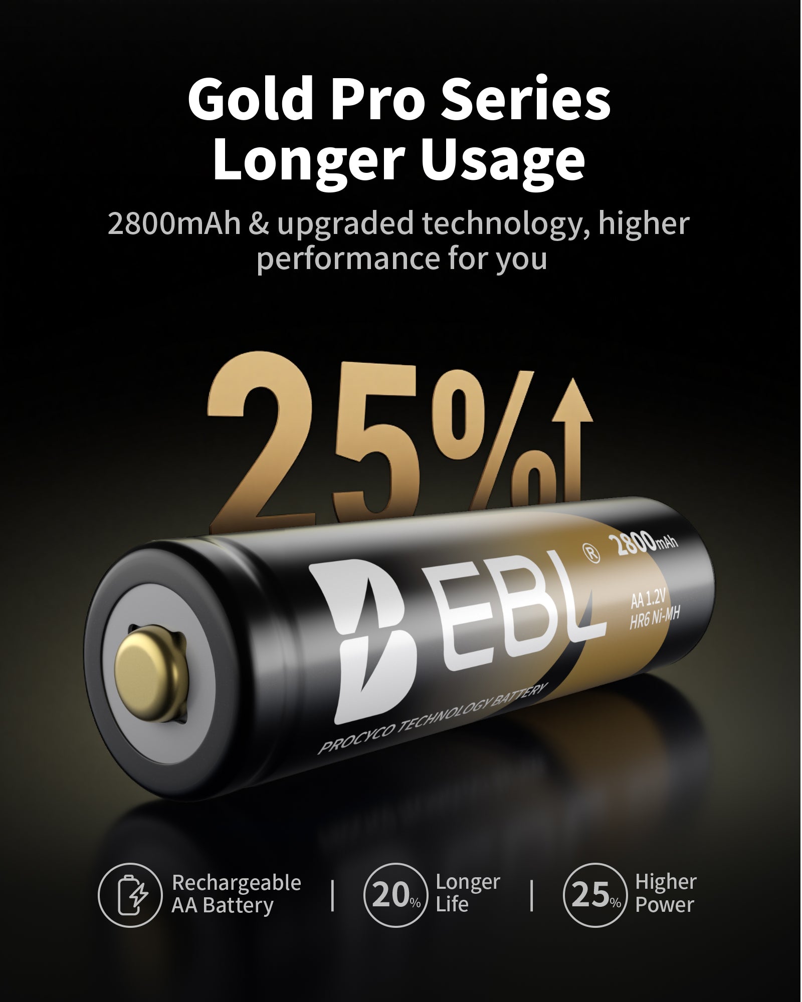 Pilas recargables EBL Gold Pro AA de 2800 mAh
