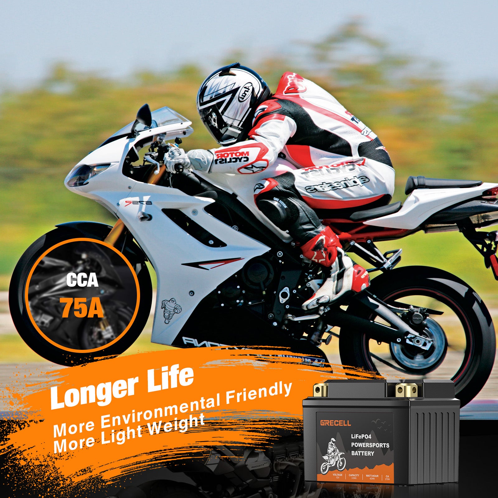 GRECELL Lithium 12V 2.5Ah Motorcycle Battery