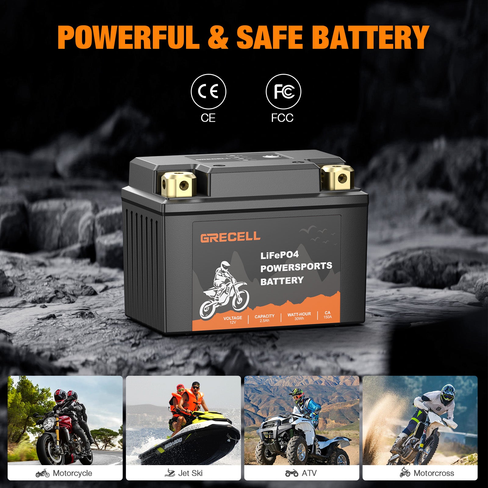 GRECELL Lithium 12V 2.5Ah Motorcycle Battery