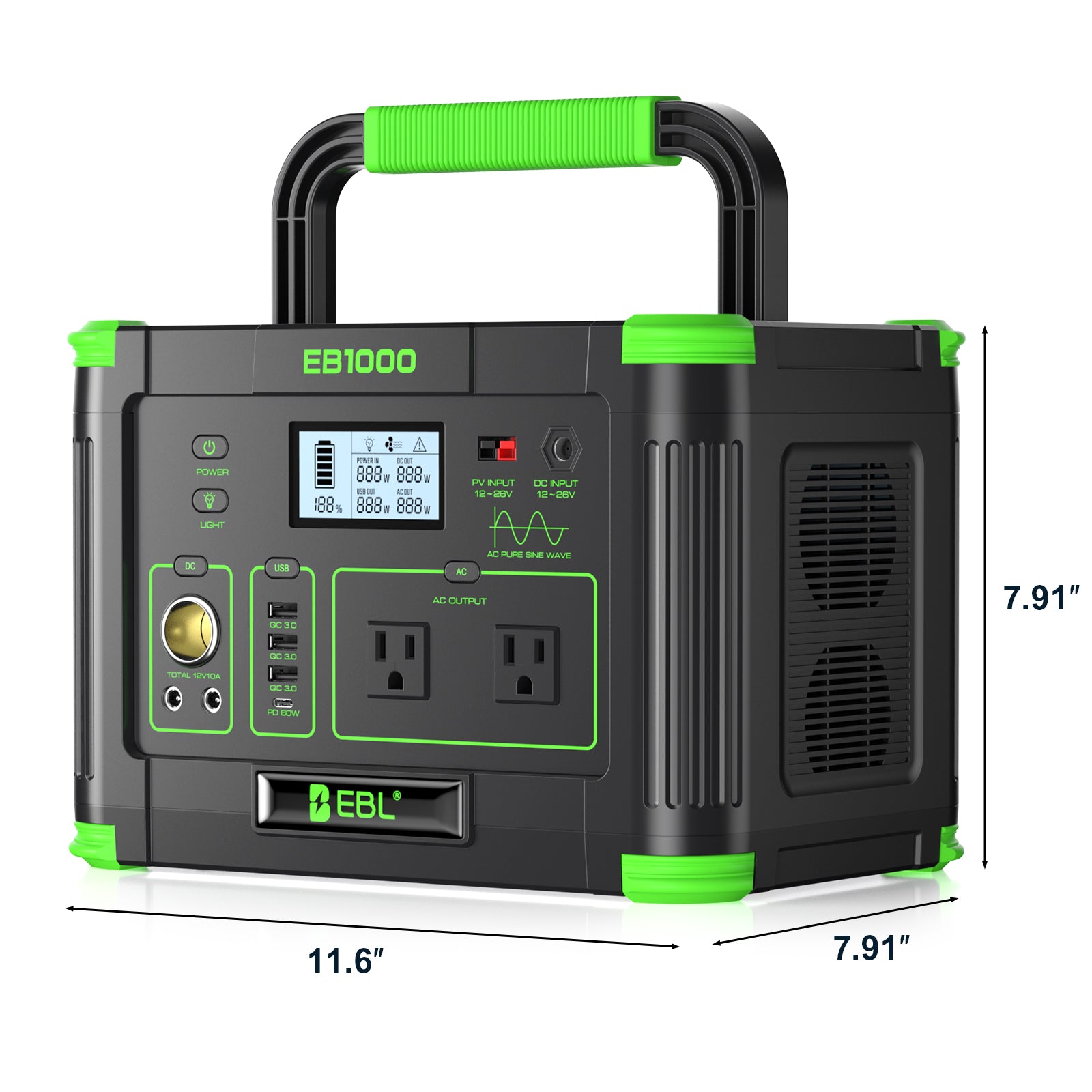 EBL 1000W Portable Power Station Voyager, 999Wh Solar Generator with AC Outlets, USB-C PD & Pure Sine Wave for Camping, RV, Power Outages & Off-Grid Living