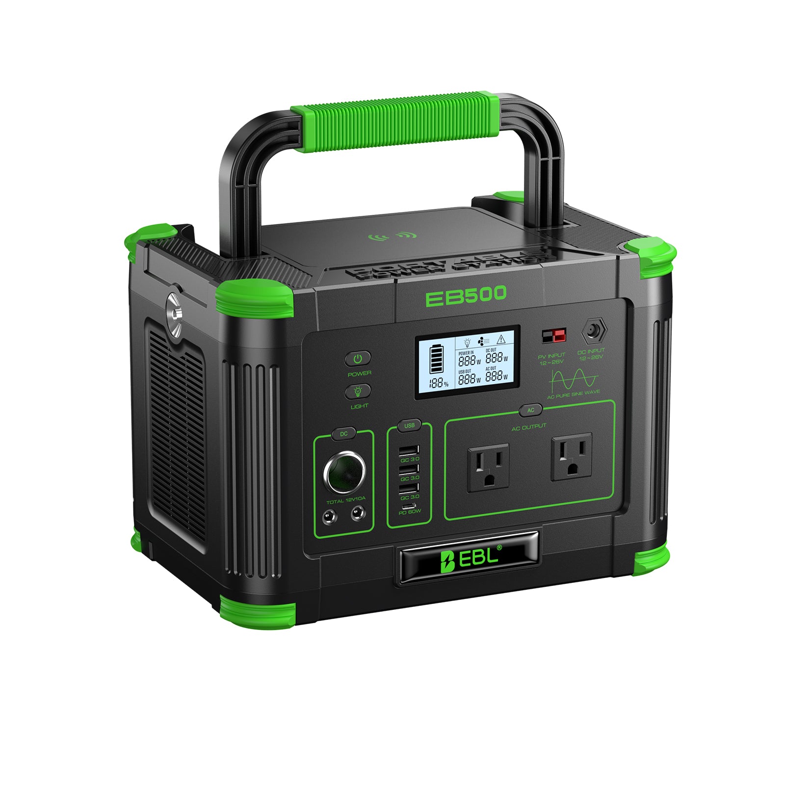 EBL 500W Portable Power Station, 519Wh Pure Sine Wave Solar Generator with 10-Device Output for Camping, RV, Road Trips, Outdoor Adventures, Power Outages & Home Emergency Backup