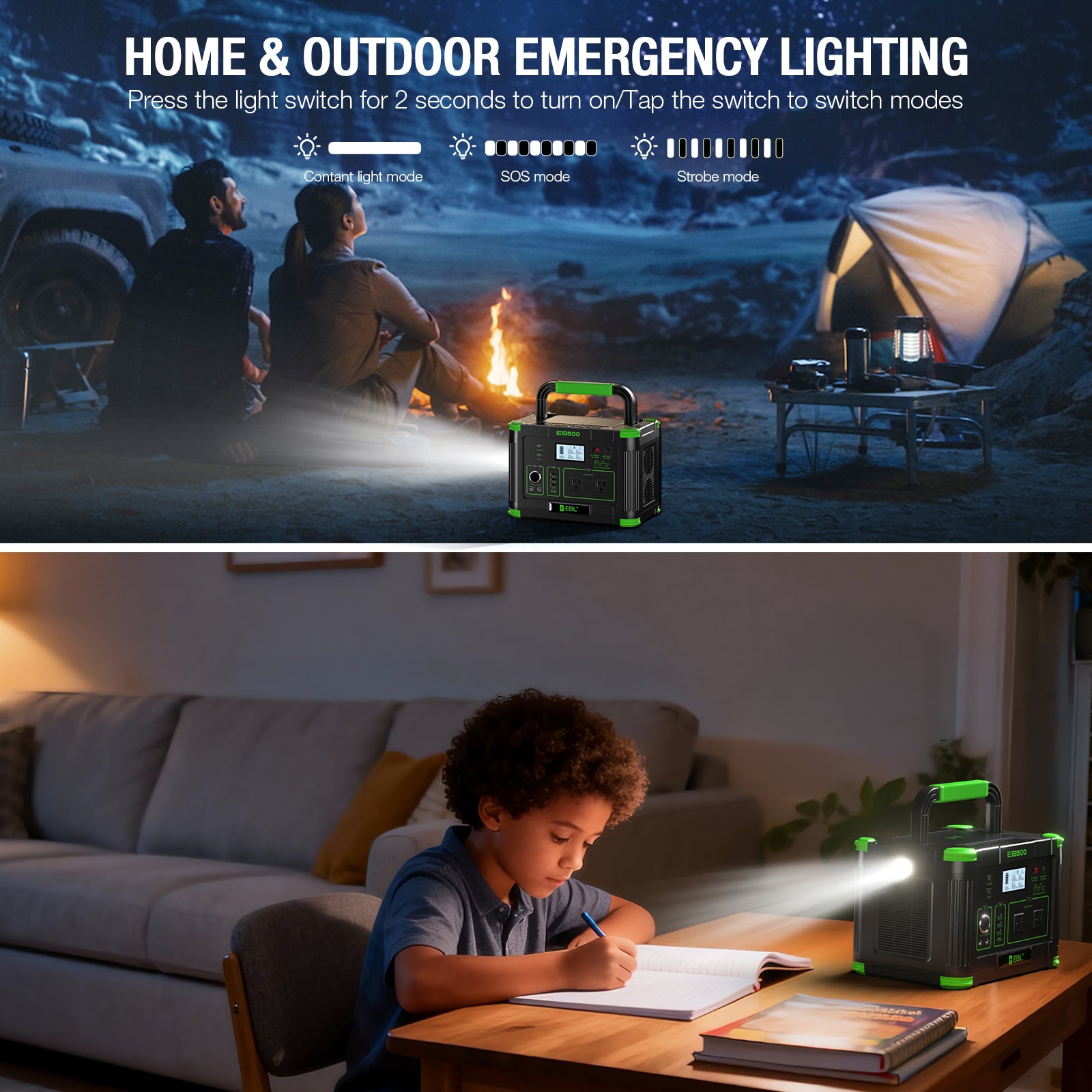 EBL 500W Portable Power Station, 519Wh Pure Sine Wave Solar Generator with 10-Device Output for Camping, RV, Road Trips, Outdoor Adventures, Power Outages & Home Emergency Backup