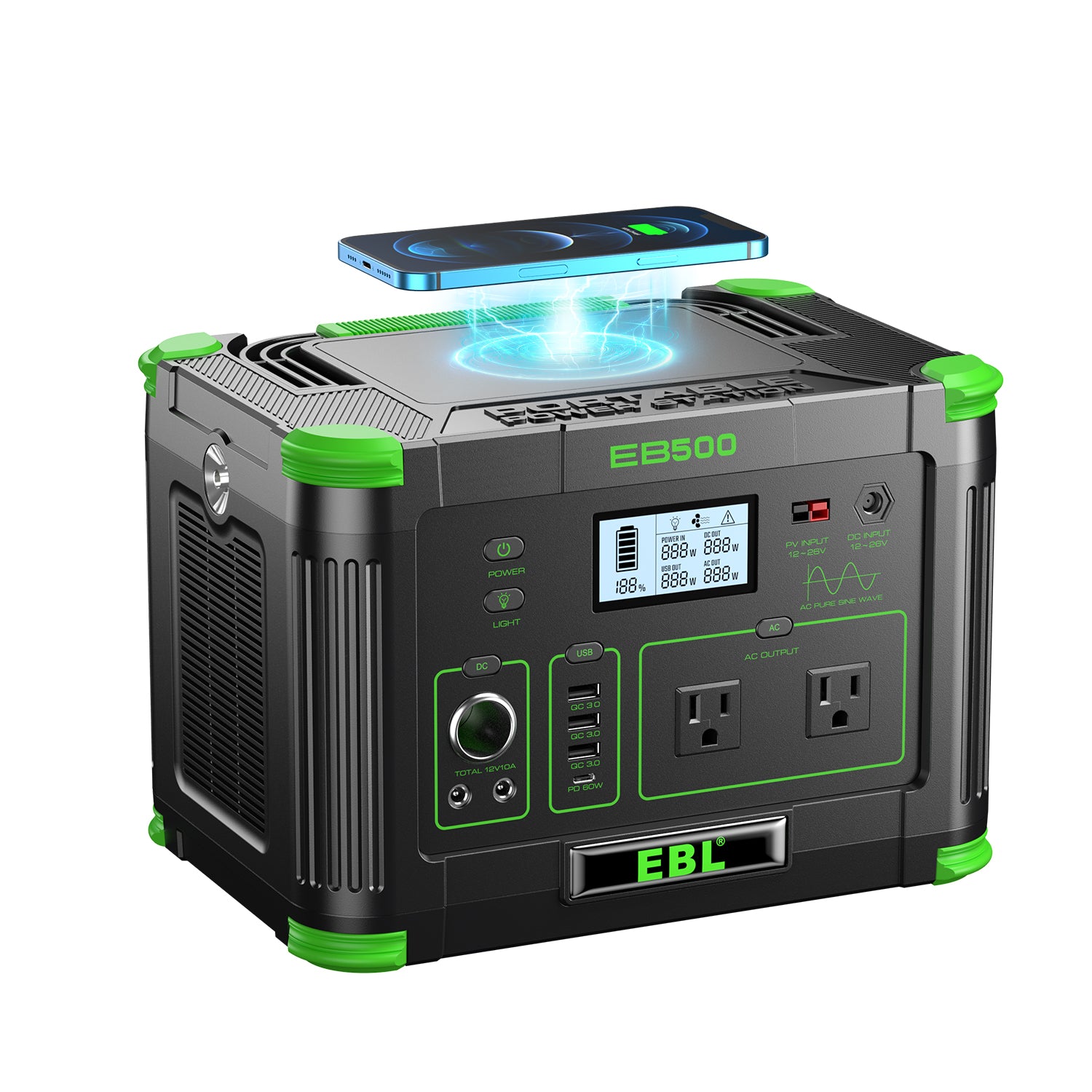 EBL 500W Portable Power Station with Dual 110V AC Outlets