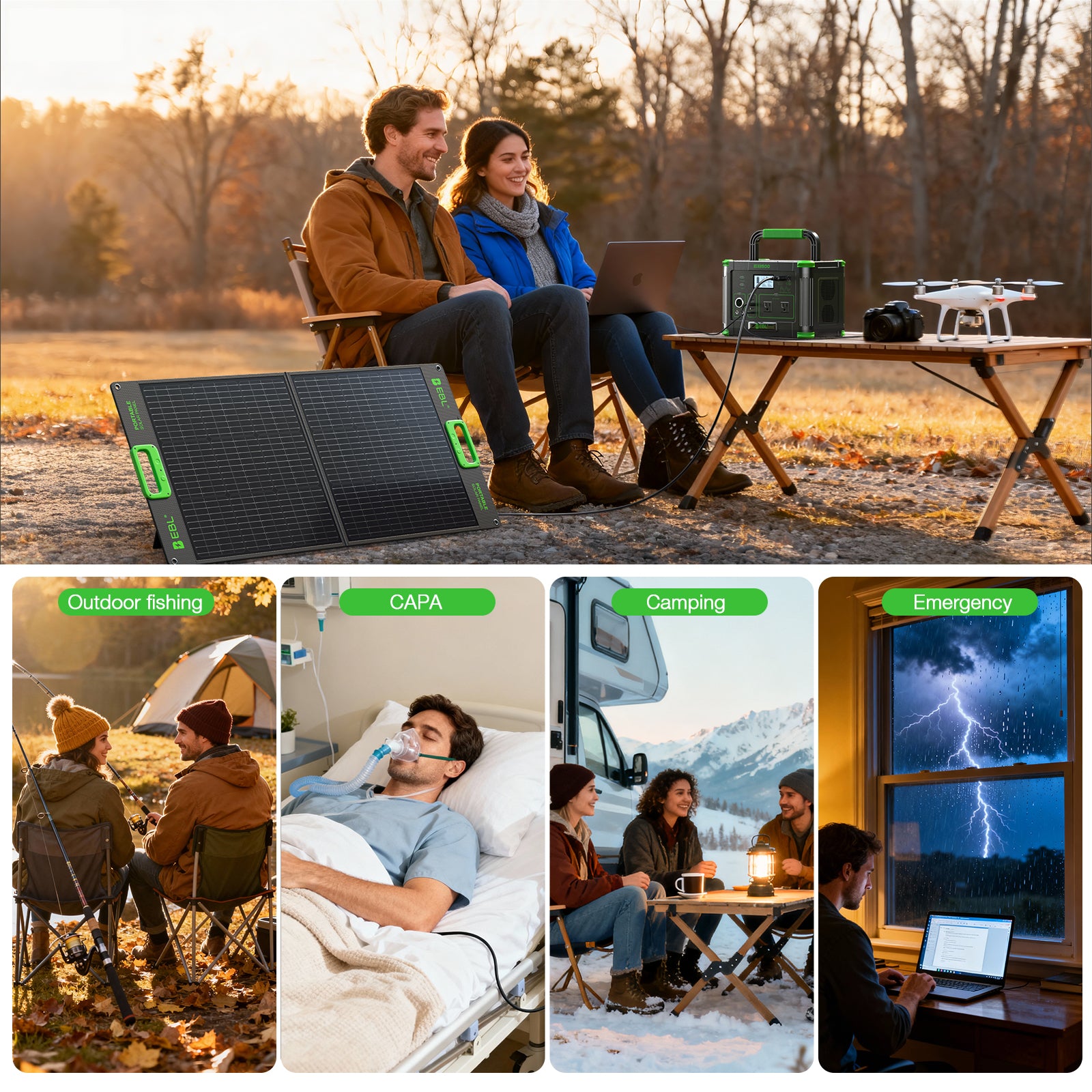 EBL 500W Portable Power Station with 200W Solar Panel, 519Wh Solar Generator, Pure Sine Wave AC Outlet, Portable Battery Backup for Camping, RV, Home Emergency & Outdoor Adventures