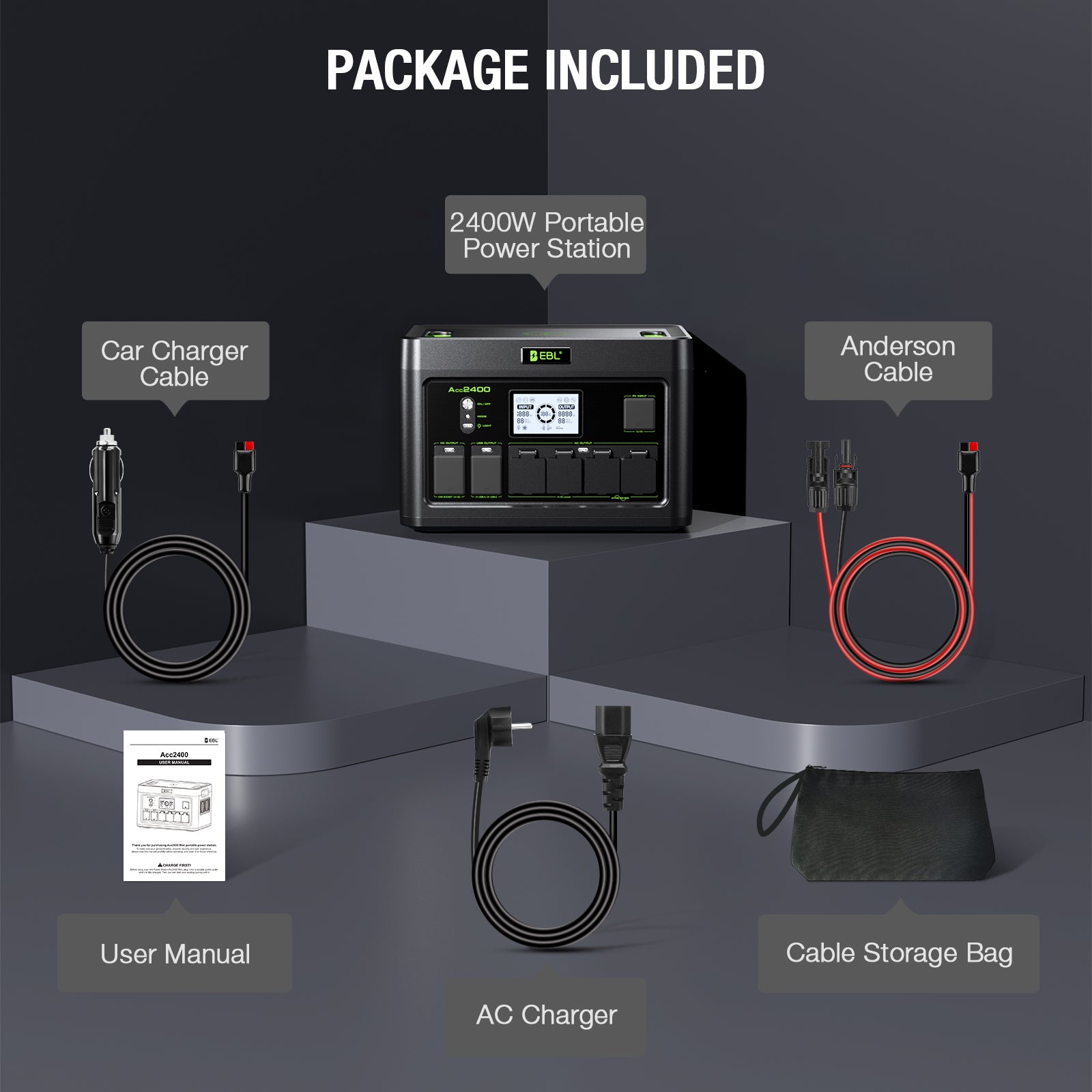 EBL Portable Power Station 2400W with 200W Portable Solar Panel Bundle, Solar Generator for Home Backup, RV, Camping & Off-Grid Power