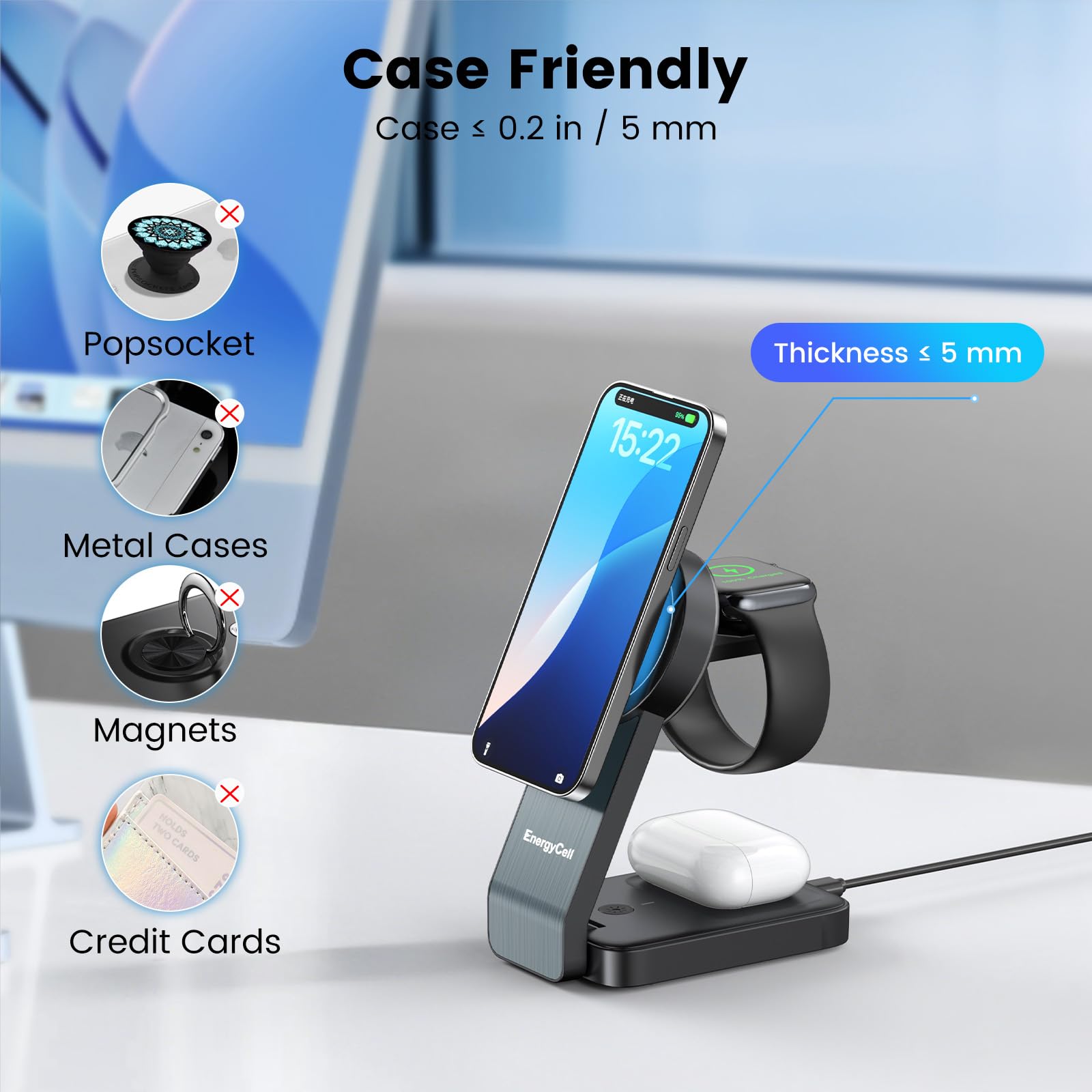 3 in 1 Mag-Safe Charger 15 W Wireless Charging Station for Apple Devices